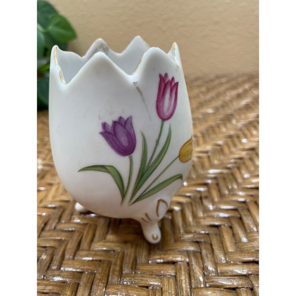 Vintage Geo Z Lefton Egg Cup Vase Handpainted Girl Flowers Spring Easter - Picture 7 of 14